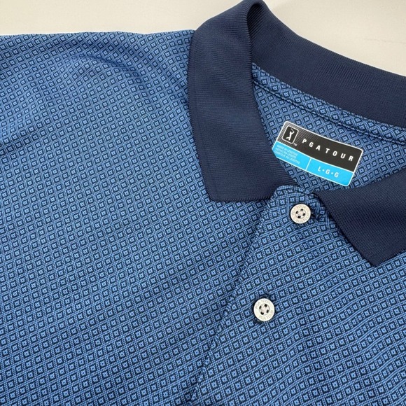 PGA TOUR Mens Casual Blue Geometric Print Short Sleeve Golf Polo Shirt Size L - Picture 2 of 9
